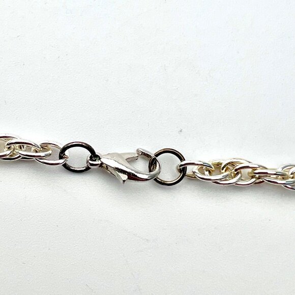 Blue Glass Pendant Necklace Wire Wrapped Silver Tone Chain - Picture 8 of 10